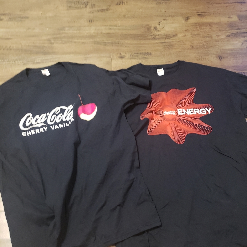 Coca cola 2 shirt lot size large, coke energy and cherry vanilla